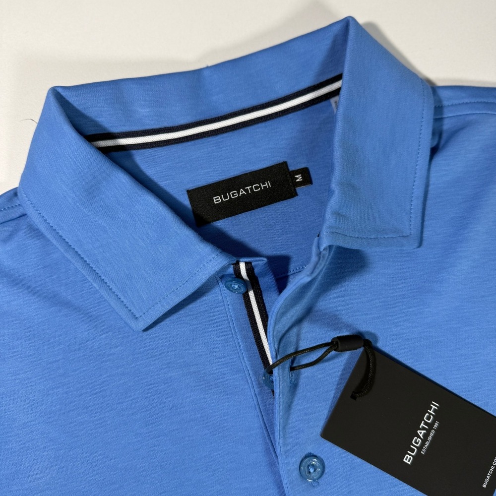 Bugatchi Mens Classic Blue 100% Pima Cotton Short Sleeve Polo Shirt Medium NWT - Picture 5 of 10